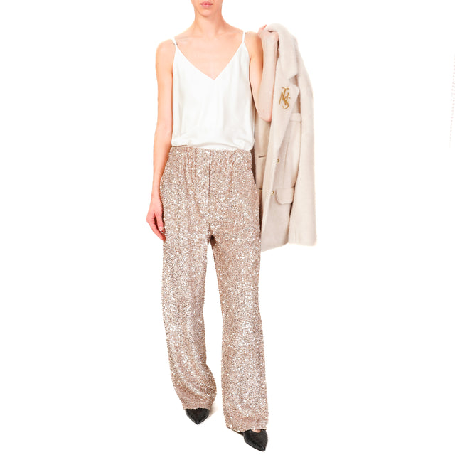 Tensione in-Pantalone velluto con paillettes - beige