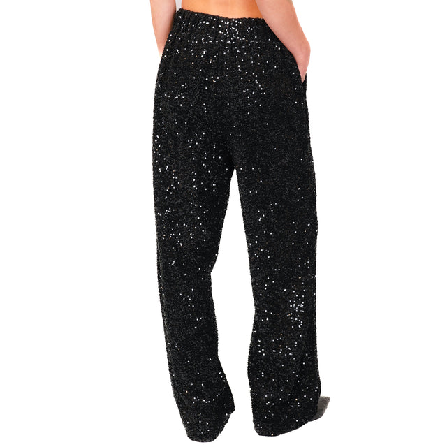 Tensione in-Pantalone velluto con paillettes - nero