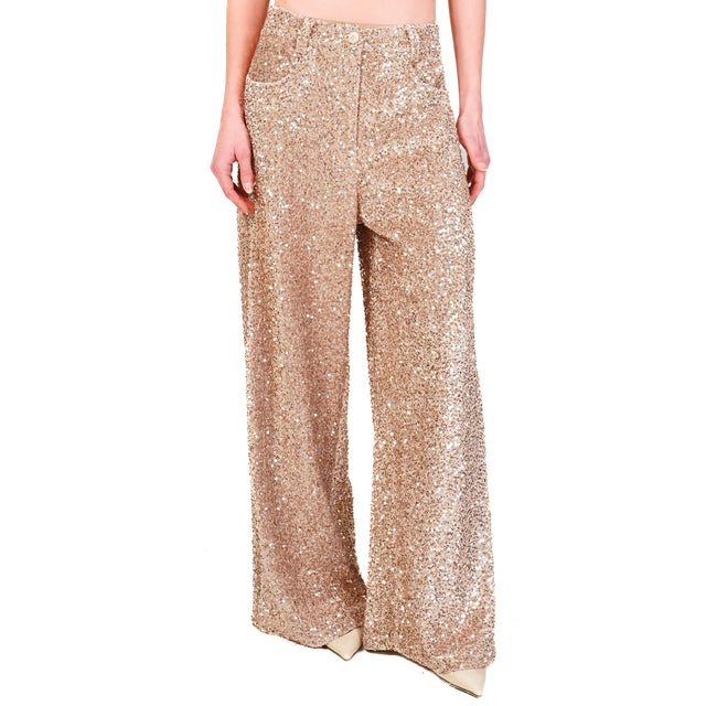 Tensione in-Pantalone GIUSI wide leg paillettes - beige