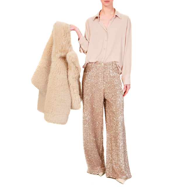 Tensione in-Pantalone GIUSI wide leg paillettes - beige