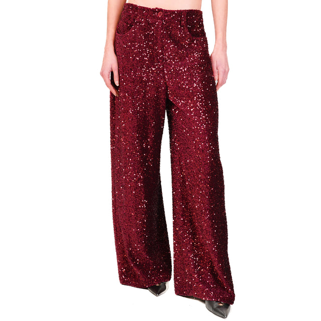 Tensione in-Pantalone GIUSI wide leg paillettes - Bordeaux