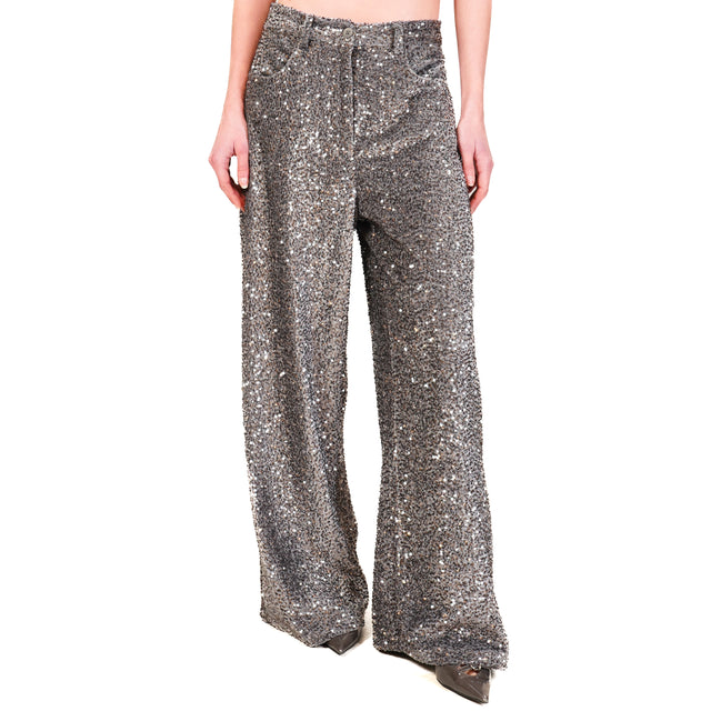 Tensione in-Pantalone GIUSI wide leg paillettes - grigio