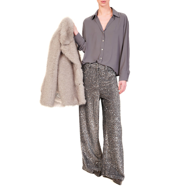 Tensione in-Pantalone GIUSI wide leg paillettes - grigio