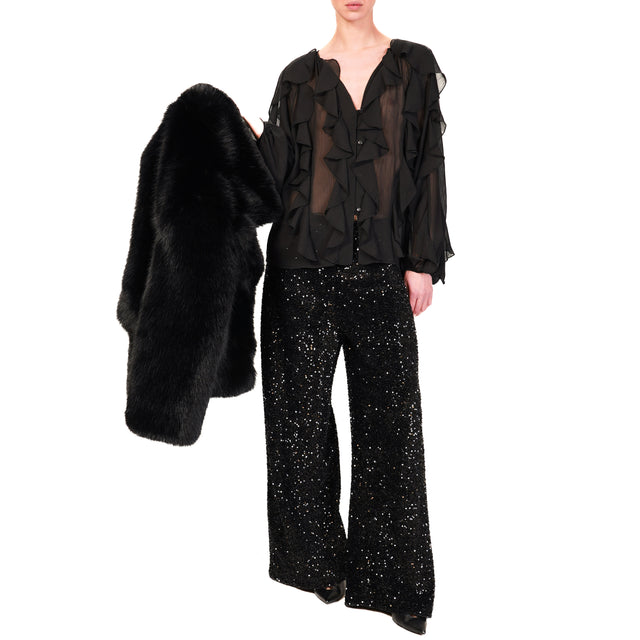 Tensione in-Pantalone GIUSI wide leg paillettes - nero