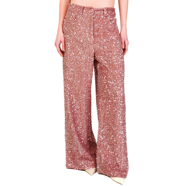 Tensione in-Pantalone GIUSI wide leg paillettes - rosa