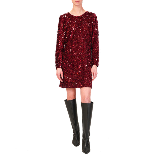 Tension in-Sequin Dress Button Back - Bordeaux