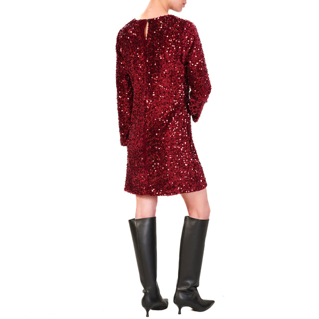 Tension in-Sequin Dress Button Back - Bordeaux