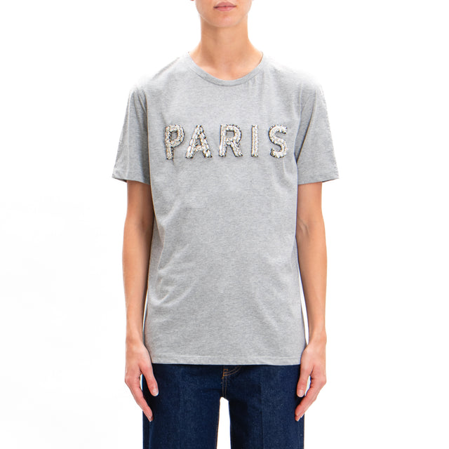 Tensione in-T-shirt paris con strass - grigio