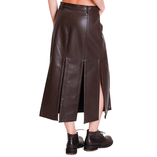 Tension in-Leatherette Skirt with Slits - dark brown