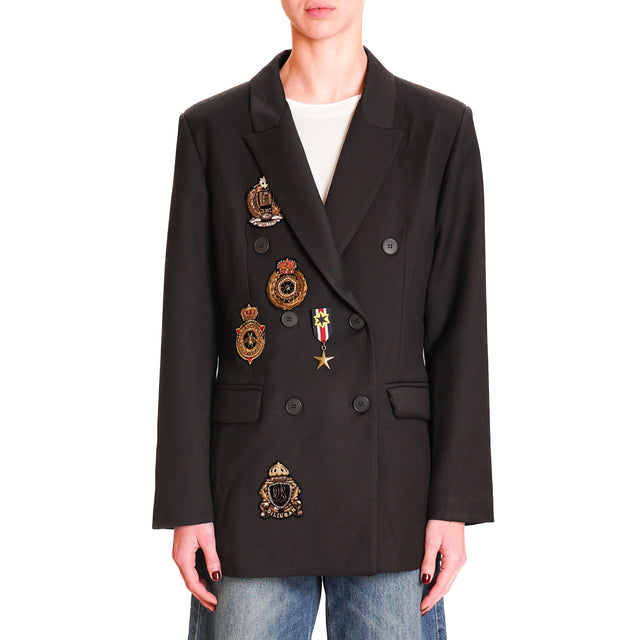 Tension in-Double-breasted jacket with patch - black