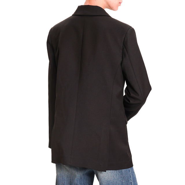 Tension in-Double-breasted jacket with patch - black