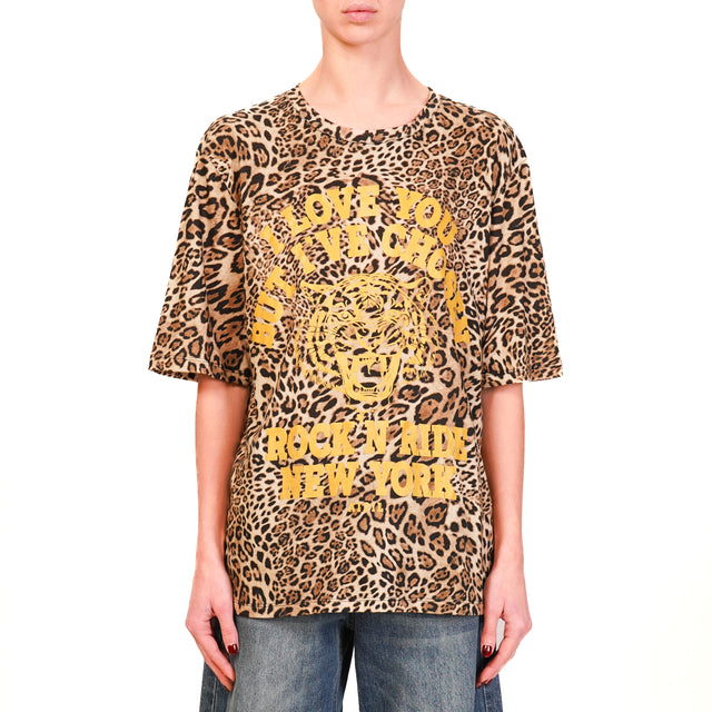 Tensione in-T-shirt maculata stampa tigre - beige/nero