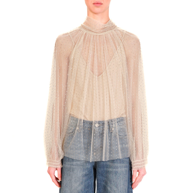 Tensione in-Blusa dettaglio strass - beige