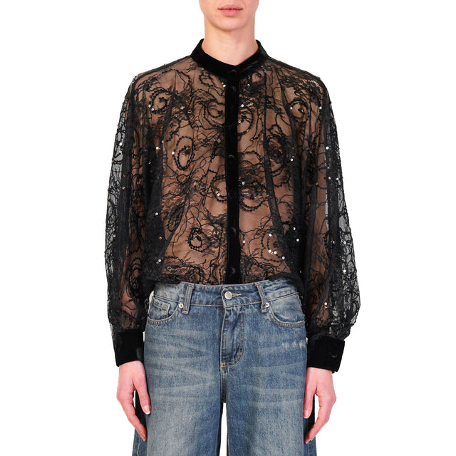 Tensione in-Body in pizzo con paillettes - nero