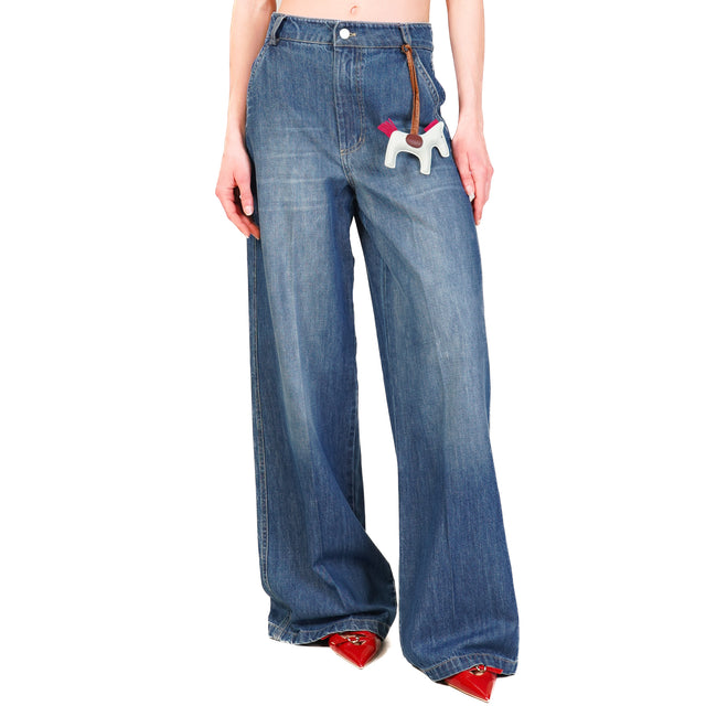 Tensione in-Jeans DORA wide leg con charm - denim