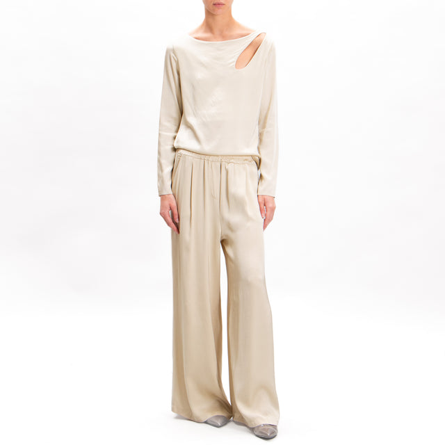 Tensione in-Pantalone in satin elastico in vita - beige