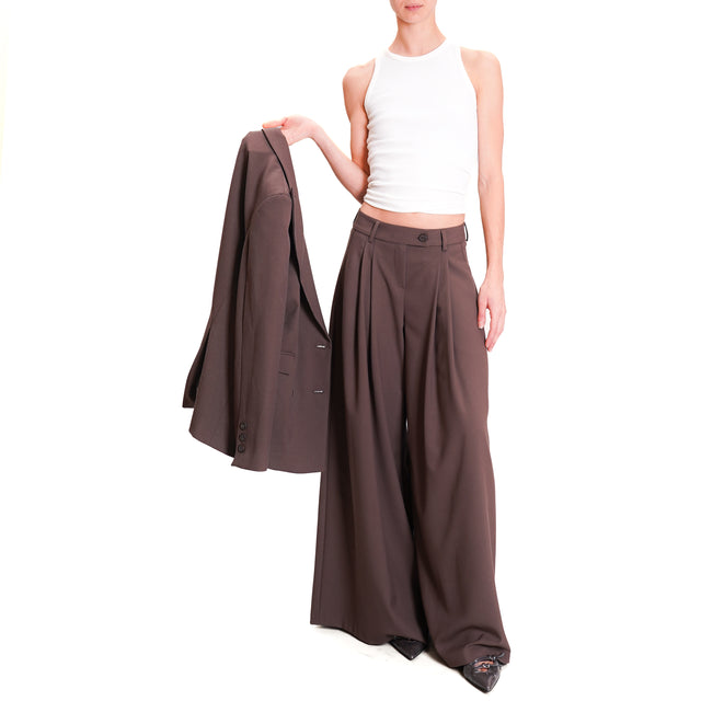 Tensione in-Pantalone palazzo con pinces - nocciola