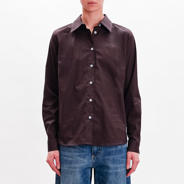 Tension in-Shirt cotton slimfit - dark brown