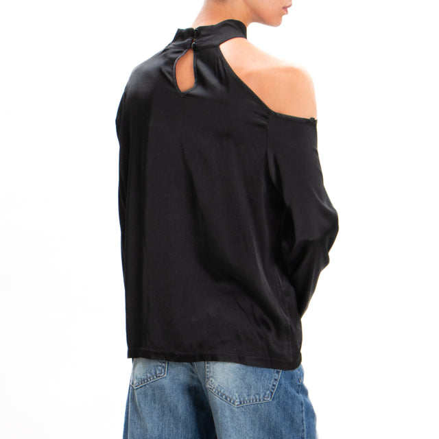 Tensione in-Blusa cut out collo montato in satin - nero