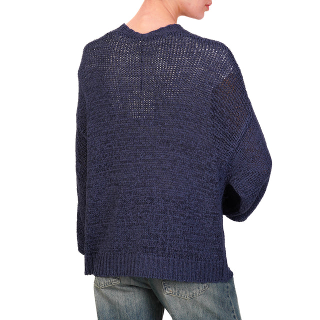 Tensione in-Cardigan traforato con tasche - blu