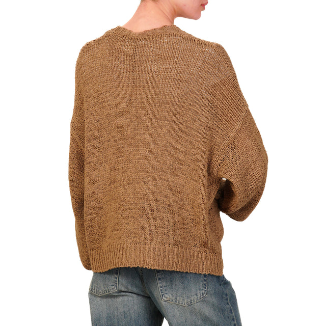 Tensione in-Cardigan traforato con tasche - caramel