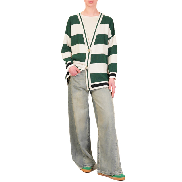 Tensione in-Cardigan righe bottoni dorati - ecru'/verde/blu