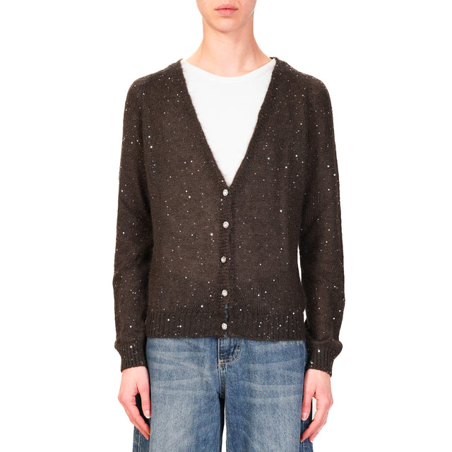 Tensione in-Cardigan mohair con micro paillettes - moro