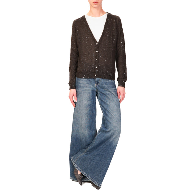 Tensione in-Cardigan mohair con micro paillettes - moro