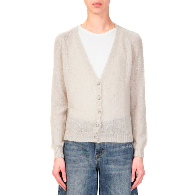 Tensione in-Cardigan mohair con micro paillettes - sabbia