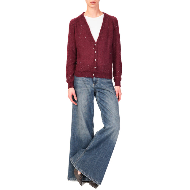 Tensione in-Cardigan mohair con micro paillettes - vino