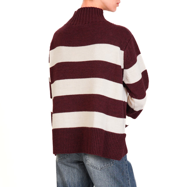 Tensione in-Maglia a righe misto alpaca - bordeaux/ecru'