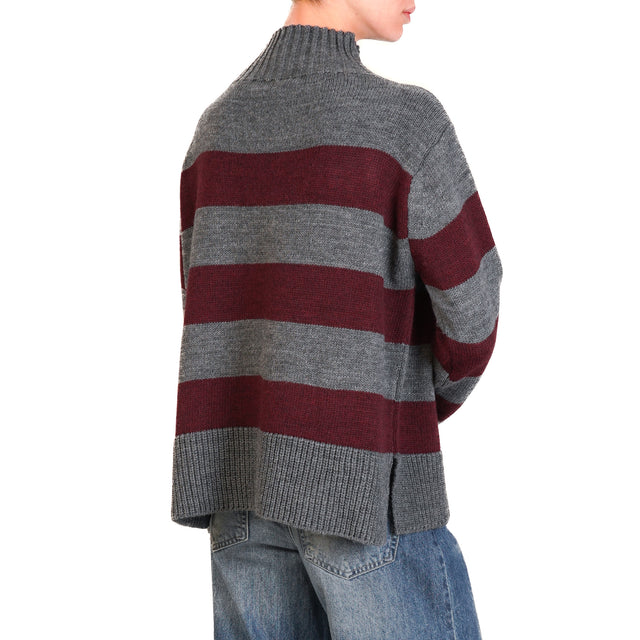 Tensione in-Maglia a righe misto alpaca - grigio/bordeaux