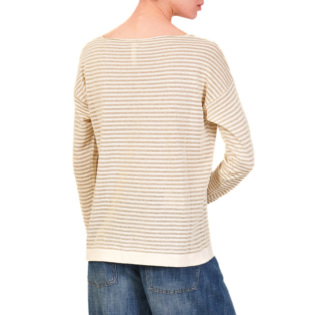 Tensione in-Maglia righe con lurex - panna/oro