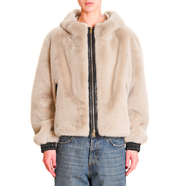 Tension in-Bomber faux fur with hood - champagne