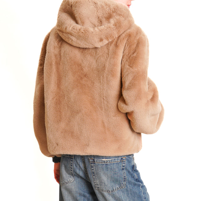 Tension in-Bomber faux fur with hood - honey