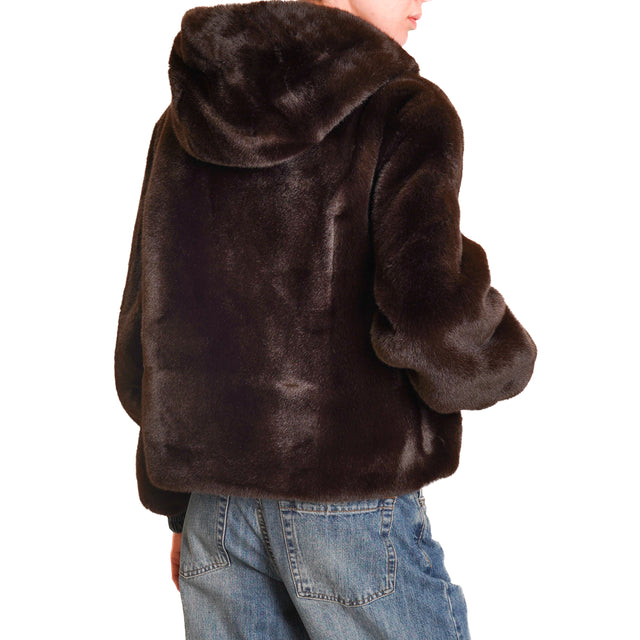 Tension in-Bomber eco fur with hood - dark brown