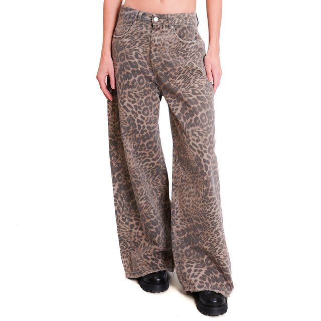 Tension in-Pantalone GIUSI animalier wide leg - beige/black