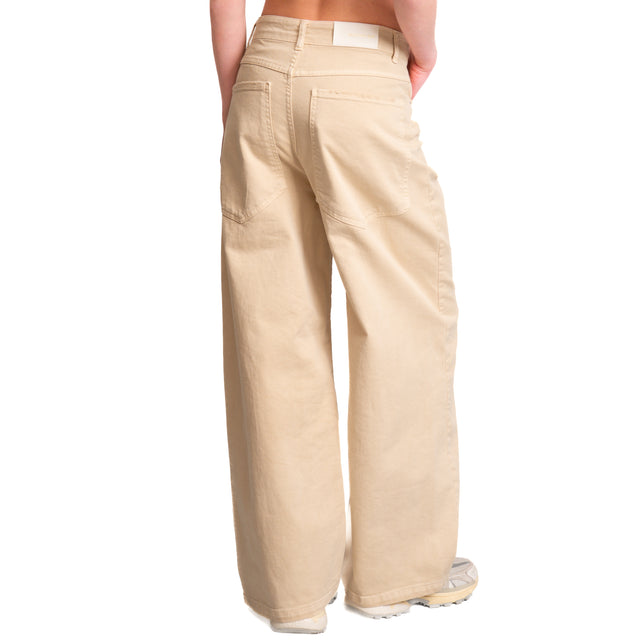 Tensione in-Pantalone GIUSI drill elasticizzato wide leg - crema