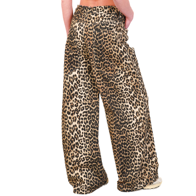 Tensione in-Jeans Giusi animalier con coulisse - beige/nero