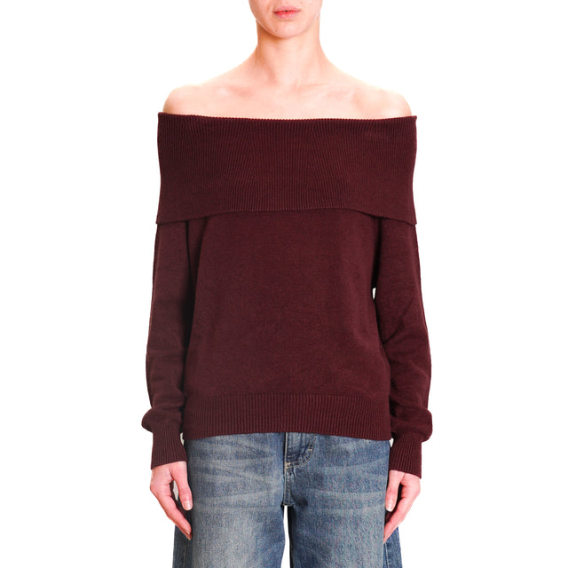 Tension in-Shiffer Neck Sweater - Wine