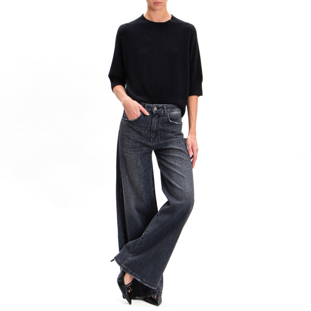 Tensione in-Jeans wide leg con strass - nero