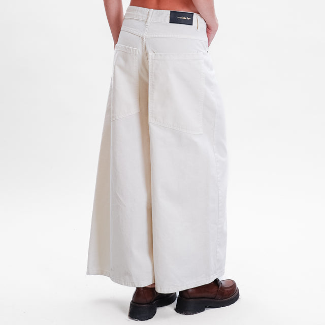 Tensione in- Pantalone wide leg in cotone drill - latte