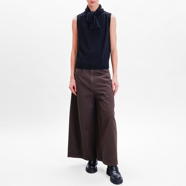 Tensione in- Pantalone wide leg in cotone drill - moro