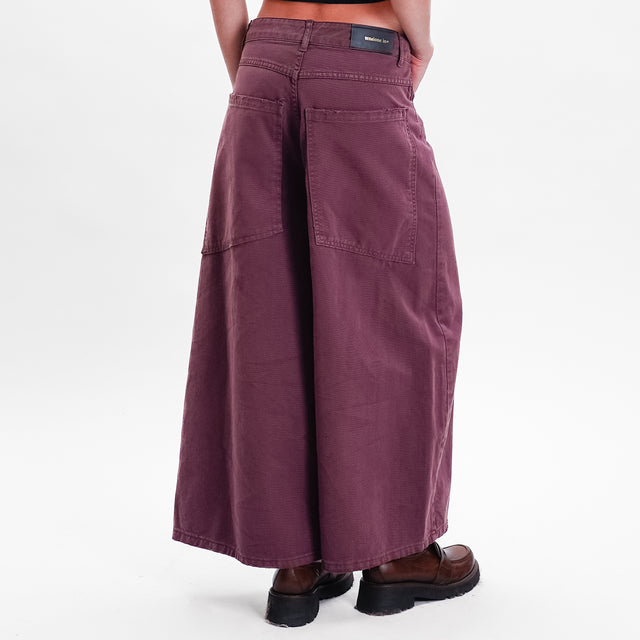 Tensione in- Pantalone wide leg in cotone drill - prugna