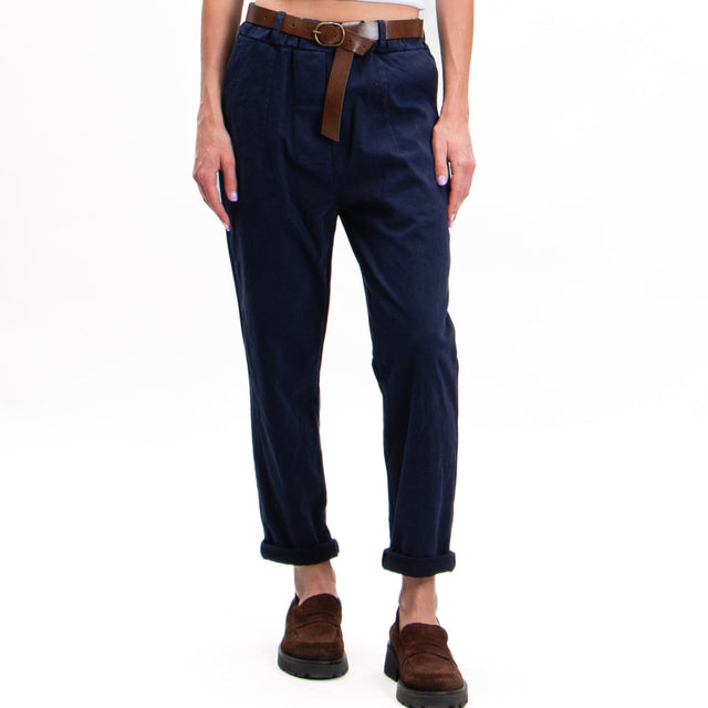 Tension in-Pant Elastic Waist with Belt - Blue