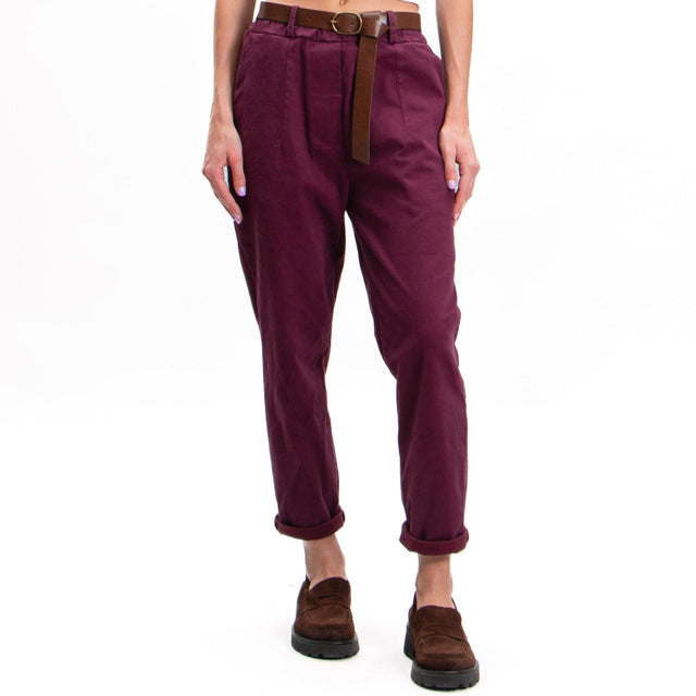 Tension in-Pant Elastic Waist with Belt - Bordeaux