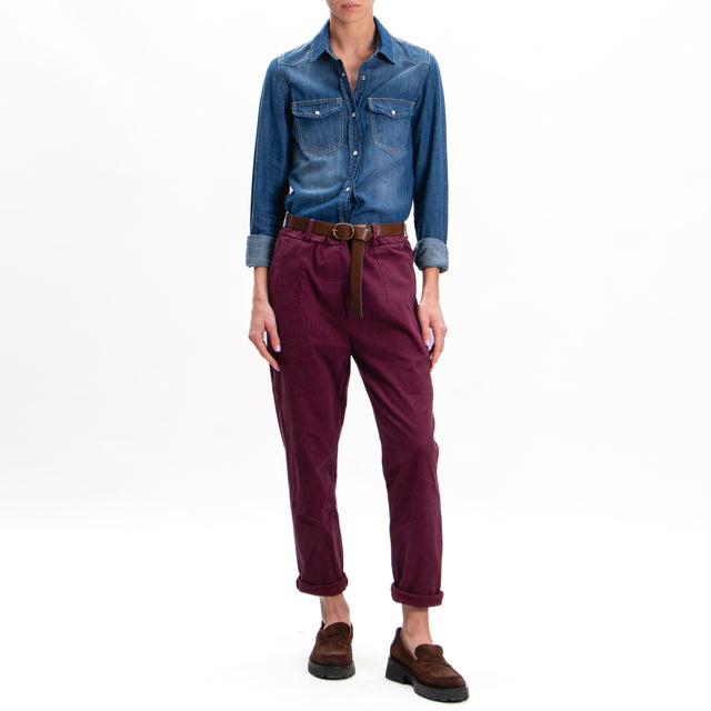 Tension in-Pant Elastic Waist with Belt - Bordeaux