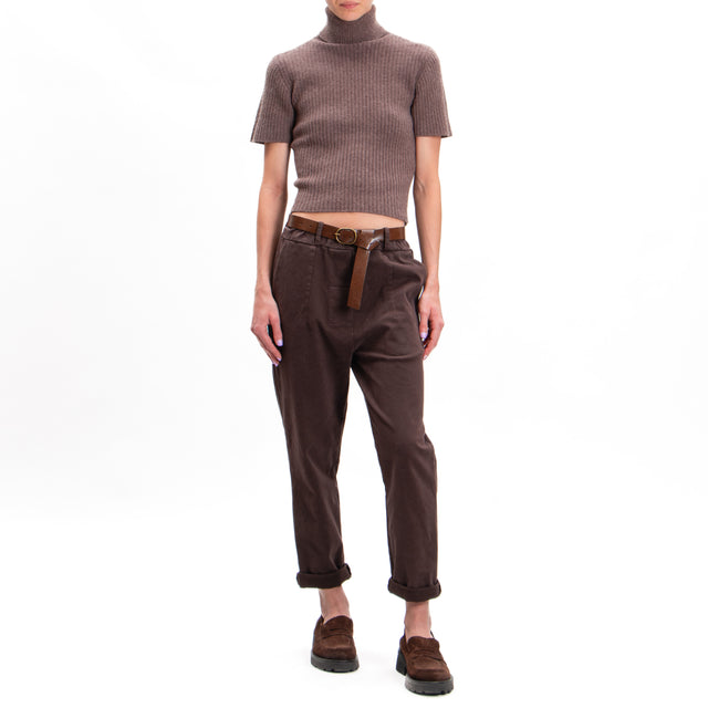 Tension in-Pantalone elastic waist with belt - dark brown