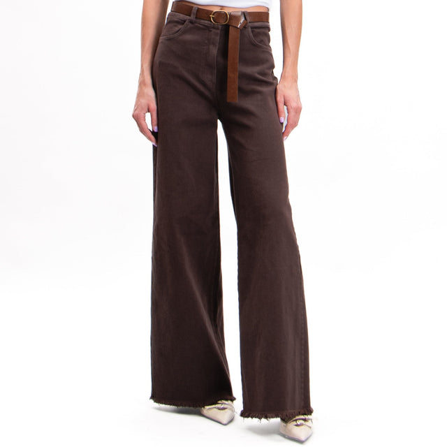 Tension in-Fringed Palazzo Pants - Dark Brown