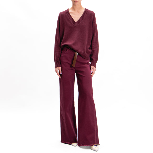 Tension in-Fringed Palazzo Pants - Bordeaux